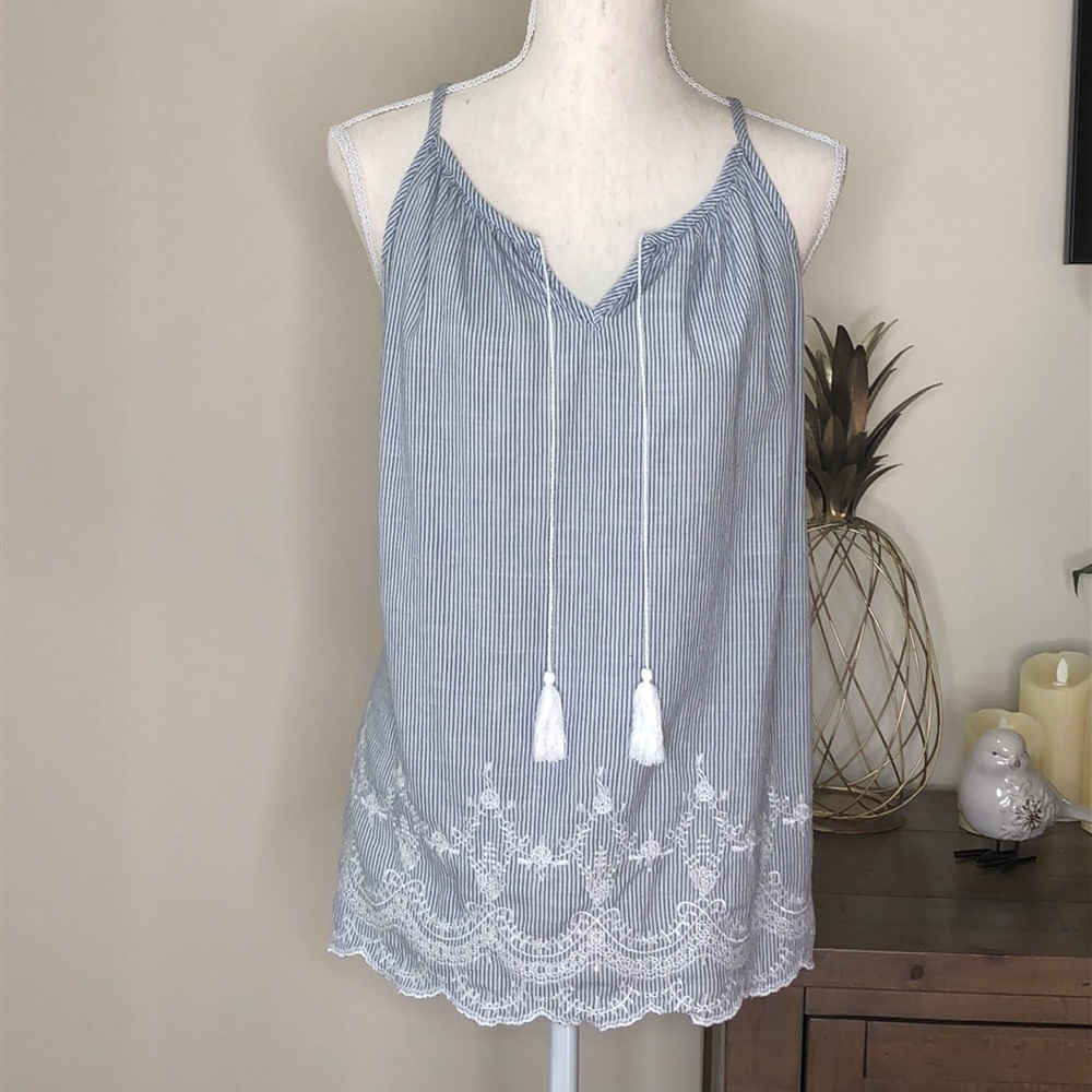 Old Navy blue white tank top with tassels Size M